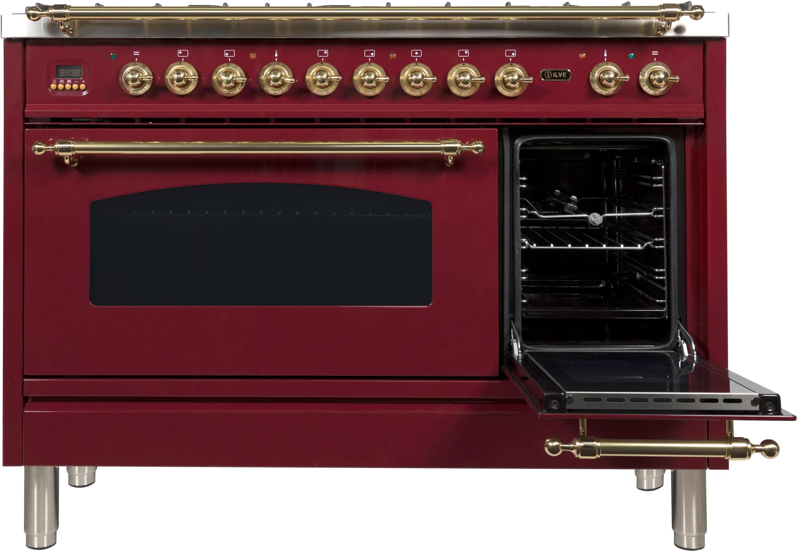 Ilve UPN120FDMPRBLP Liquid Propane In Burgundy W/ Brass Trim
