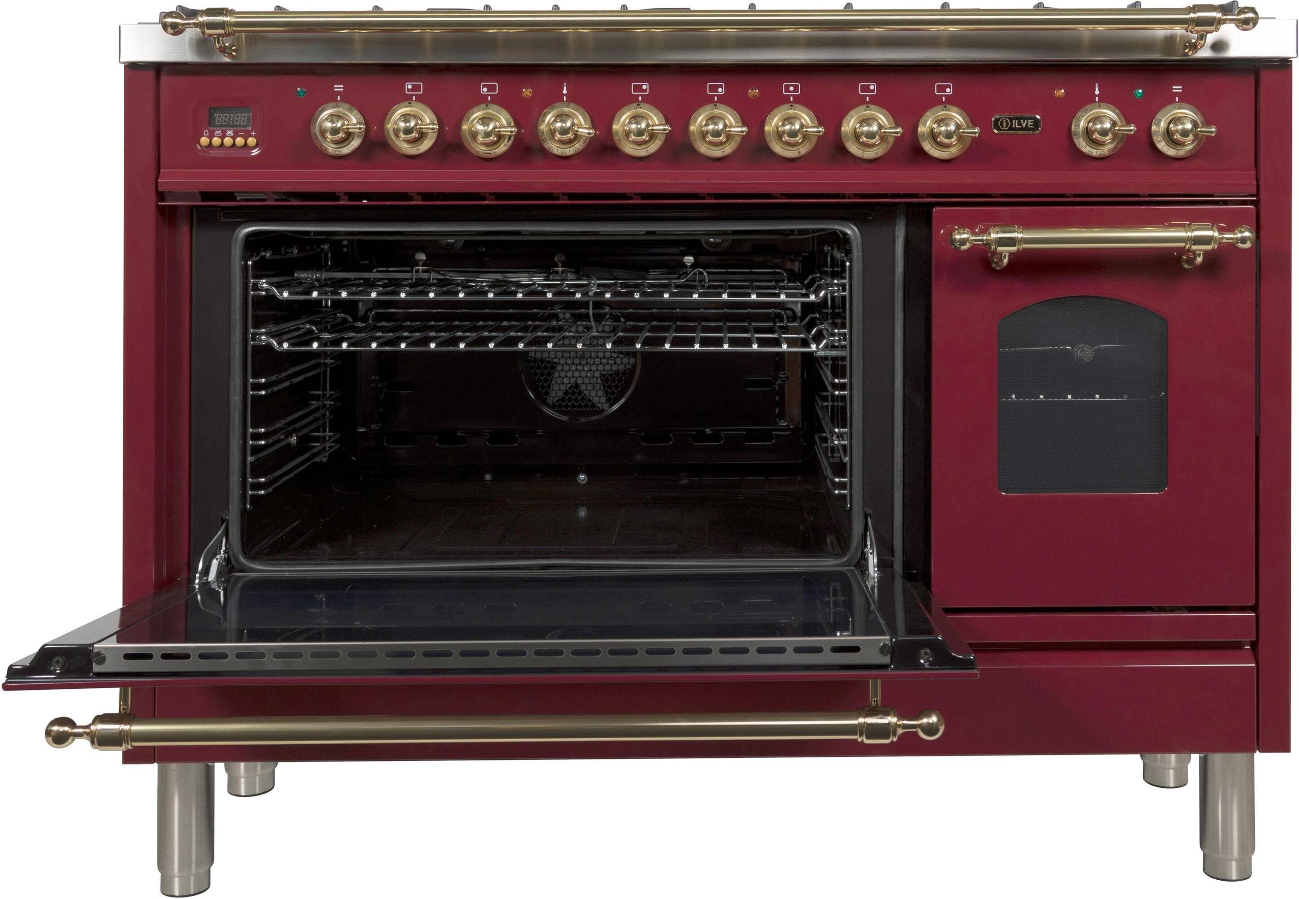 Ilve UPN120FDMPRBLP Liquid Propane In Burgundy W/ Brass Trim