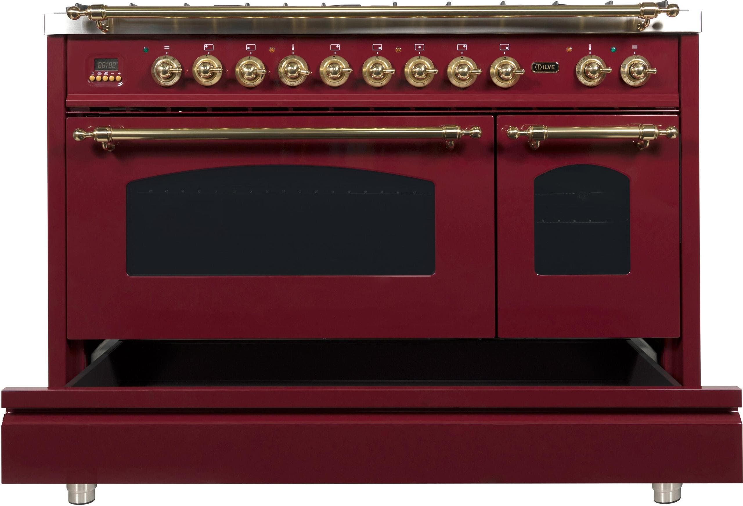 Ilve UPN120FDMPRBLP Liquid Propane In Burgundy W/ Brass Trim