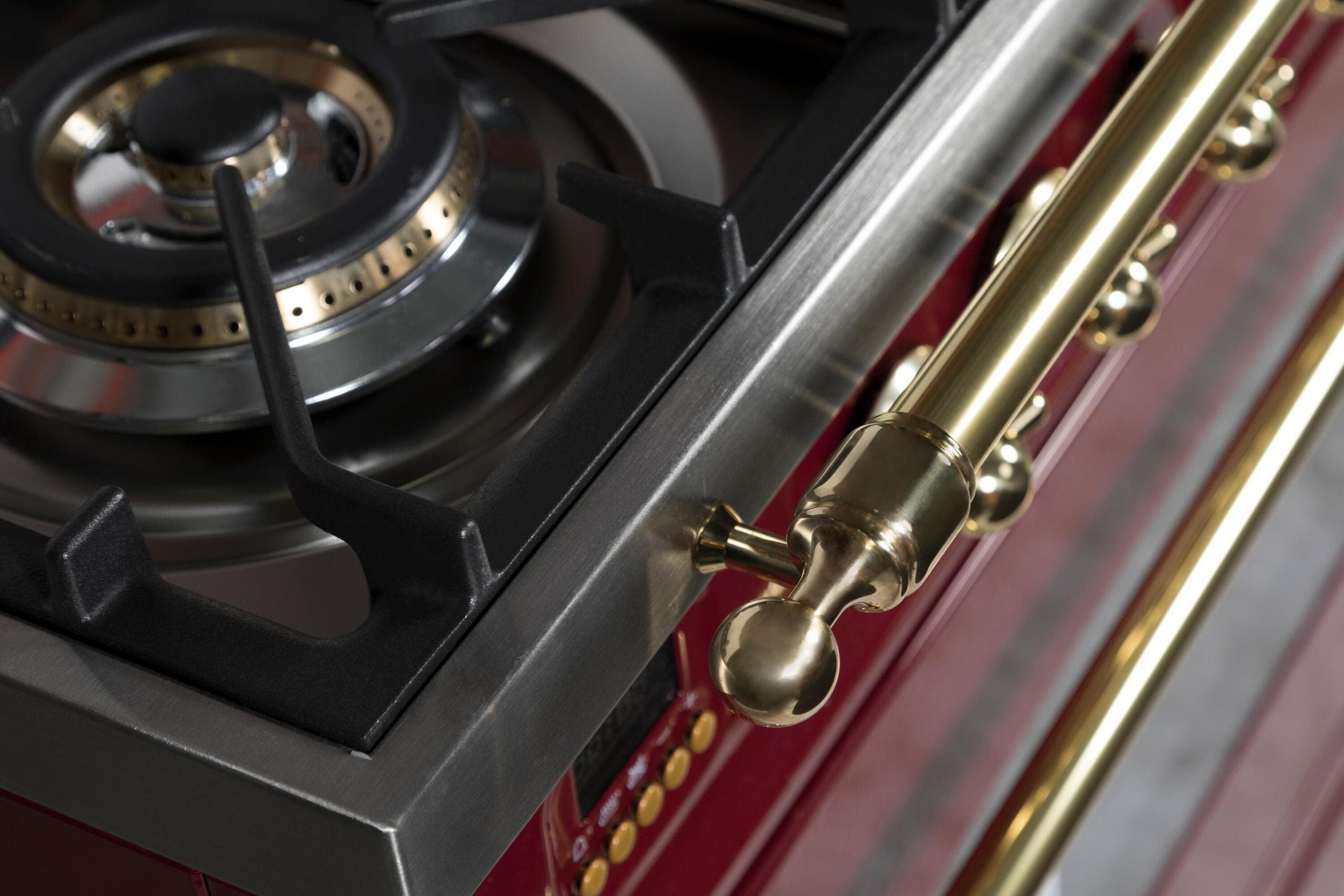 Ilve UPN120FDMPRBLP Liquid Propane In Burgundy W/ Brass Trim
