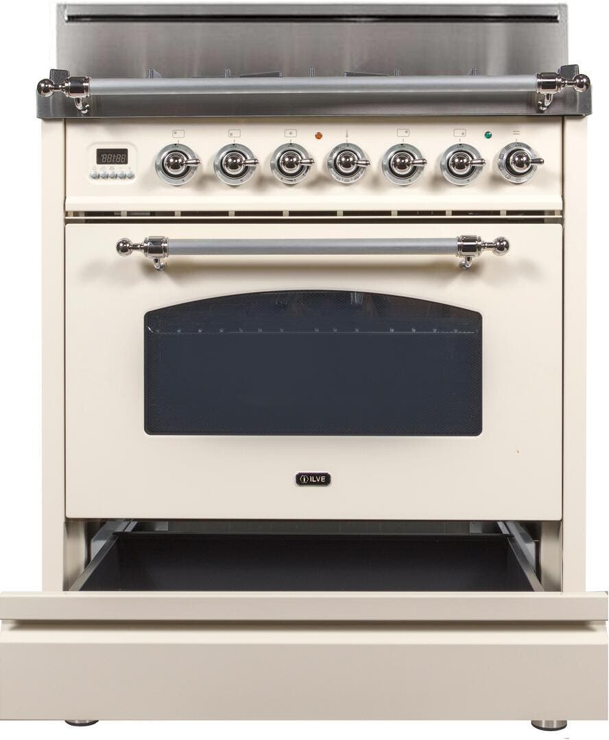 Ilve UPN76DVGGAX Antique White, Chrome Trim