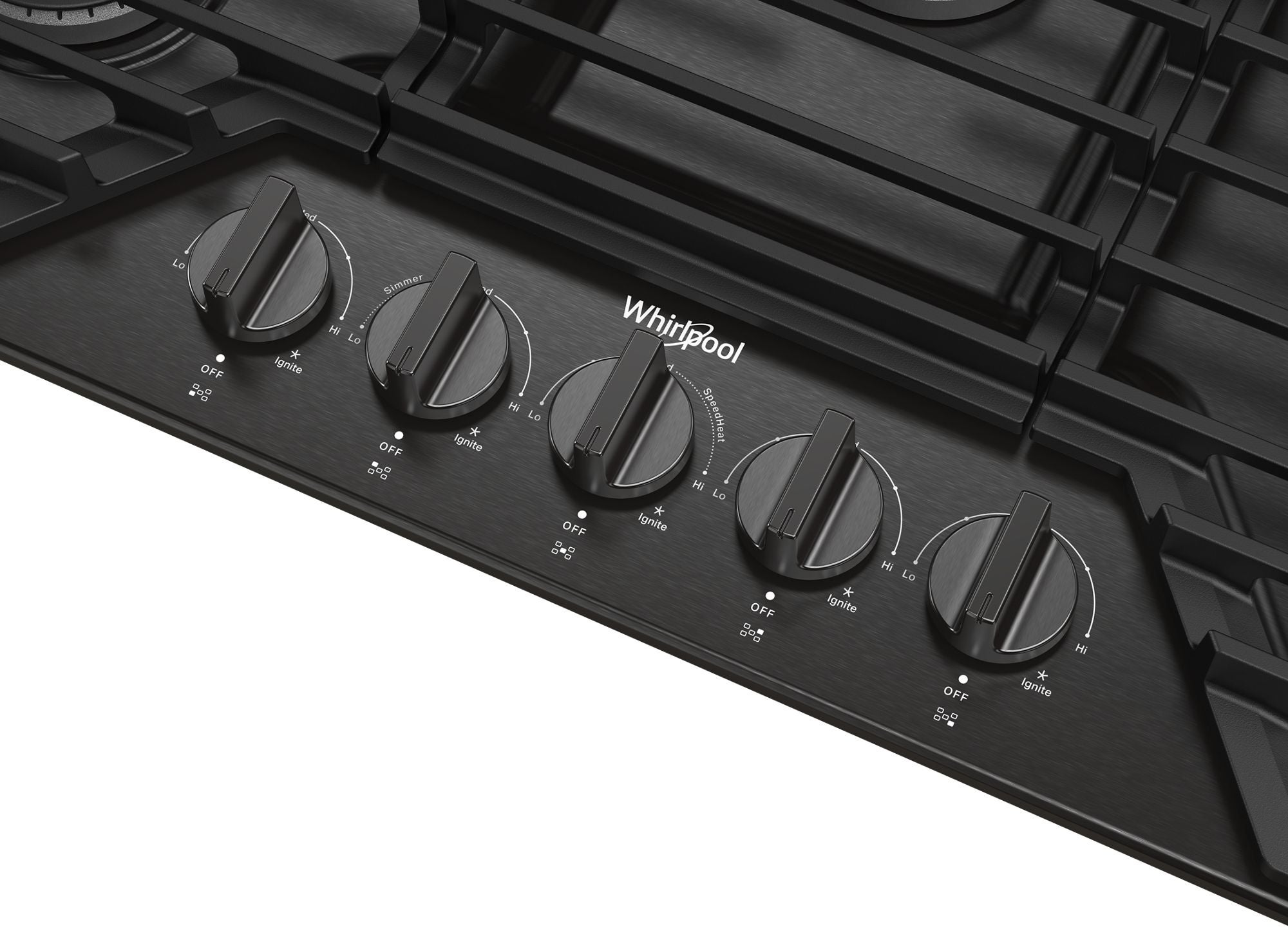 Whirlpool WCGK5036PV 36 Inch Gas Cooktop Black Stainless