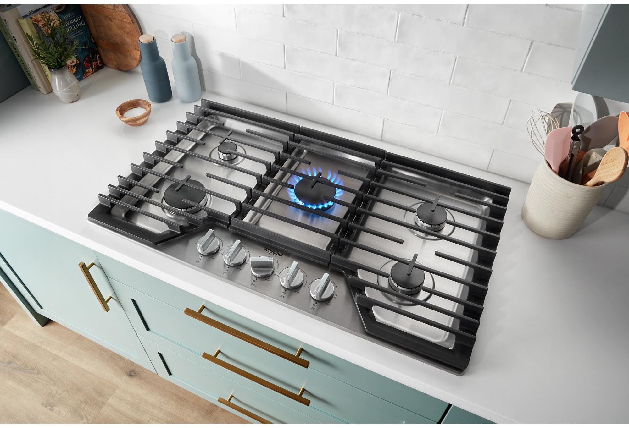 Whirlpool WCGK7036PS 36 Inch Gas Cooktop, 5 Burner: Stainless