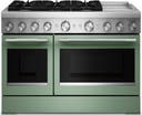 48 Freestanding Dual Fuel Range with 6 Sealed Burners, Double Oven, 6.3 Cu. Ft. Total Capacity, Integrated Chrome Electric Griddle, Convertible Grates, Self-Clean, Even-Heat™ True Convection, Flame-Sensing™ Re-ignition, SatinGlide® Rack, Ultra Power™ Dual-Flame Burners, Sabbath Mode and Star-K Certified