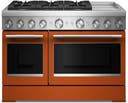 48 Freestanding Dual Fuel Range with 6 Sealed Burners, Double Oven, 6.3 Cu. Ft. Total Capacity, Integrated Chrome Electric Griddle, Convertible Grates, Self-Clean, Even-Heat™ True Convection, Flame-Sensing™ Re-ignition, SatinGlide® Rack, Ultra Power™ Dual-Flame Burners, Sabbath Mode and Star-K Certified