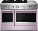 48 Freestanding Dual Fuel Range with 6 Sealed Burners, Double Oven, 6.3 Cu. Ft. Total Capacity, Integrated Chrome Electric Griddle, Convertible Grates, Self-Clean, Even-Heat™ True Convection, Flame-Sensing™ Re-ignition, SatinGlide® Rack, Ultra Power™ Dual-Flame Burners, Sabbath Mode and Star-K Certified