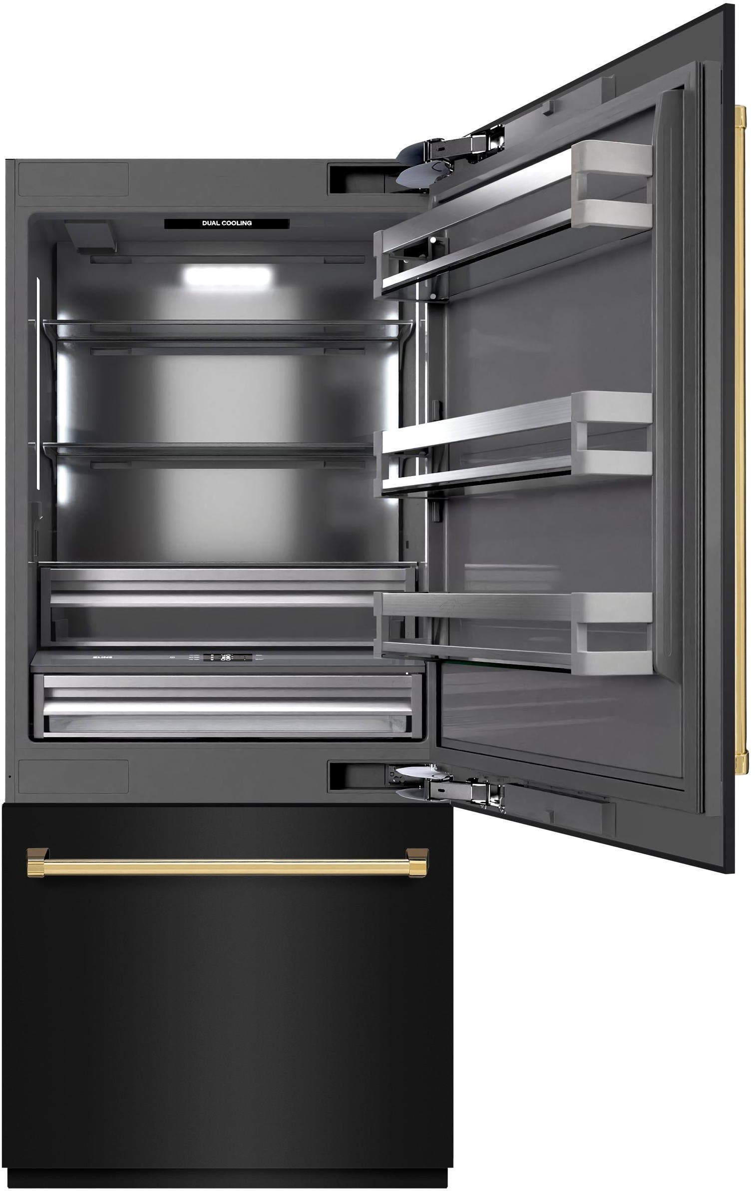 Black Stainless Steel With Polished Gold Accents, Graphite Gray Interior