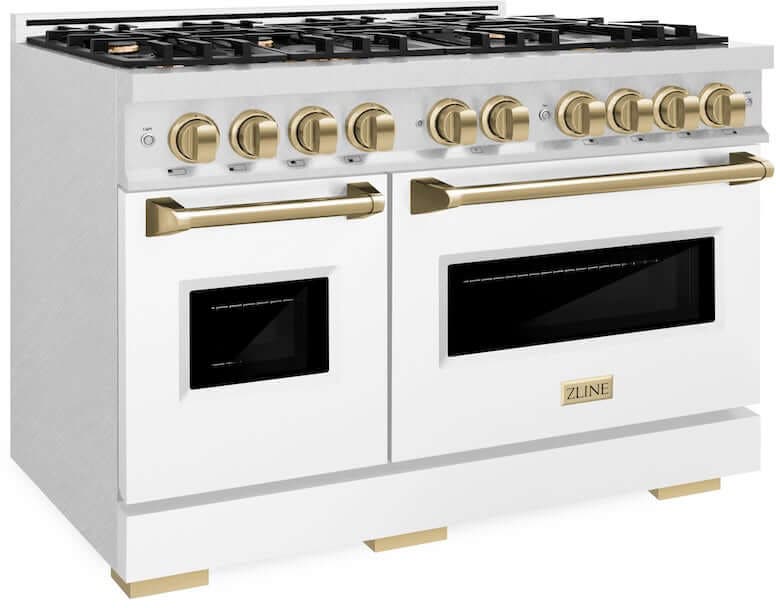 Satin Stainless Steel With White Matte Doors And Champagne Bronze Accents