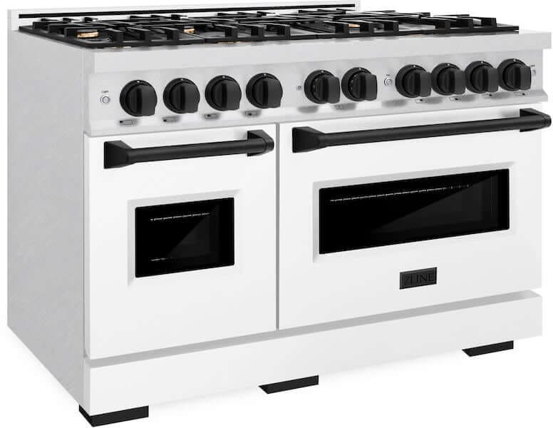 Satin Stainless Steel With White Matte Doors And Matte Black Accents
