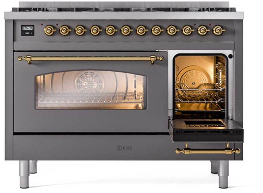 Ilve UP488NMPMGGLP Graphite Matte With Brass Trim, Liquid Propane
