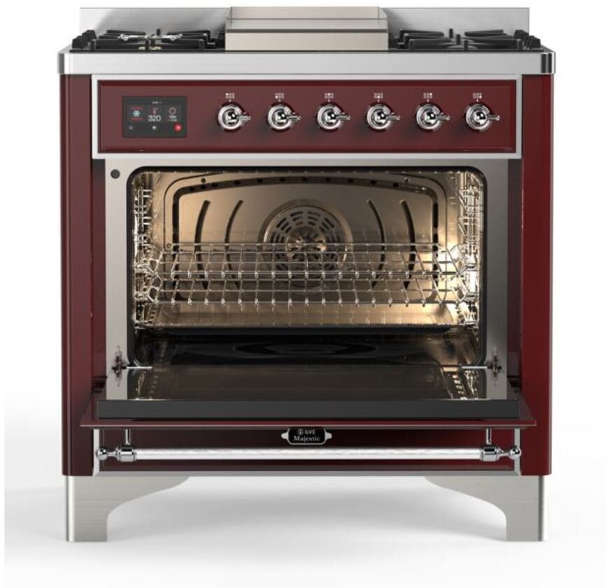 Ilve UM09FDNS3BUC Natural Gas In Burgundy W/ Chrome Trim