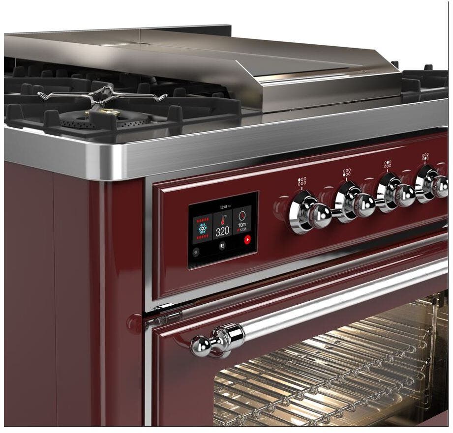 Ilve UM09FDNS3BUC Natural Gas In Burgundy W/ Chrome Trim