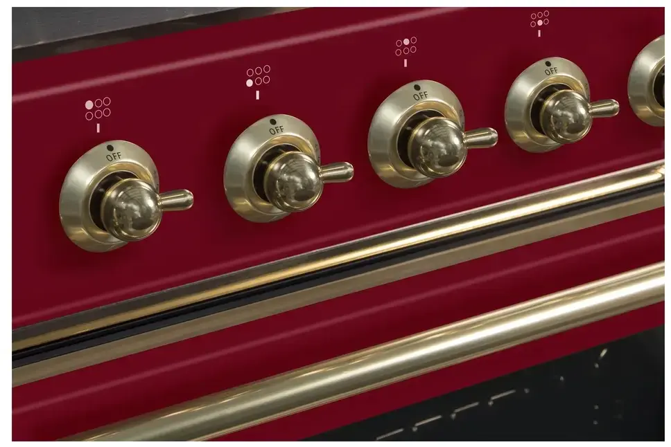 Ilve UM09FDNS3BUGLP Liquid Propane In Burgundy W/ Brass Trim