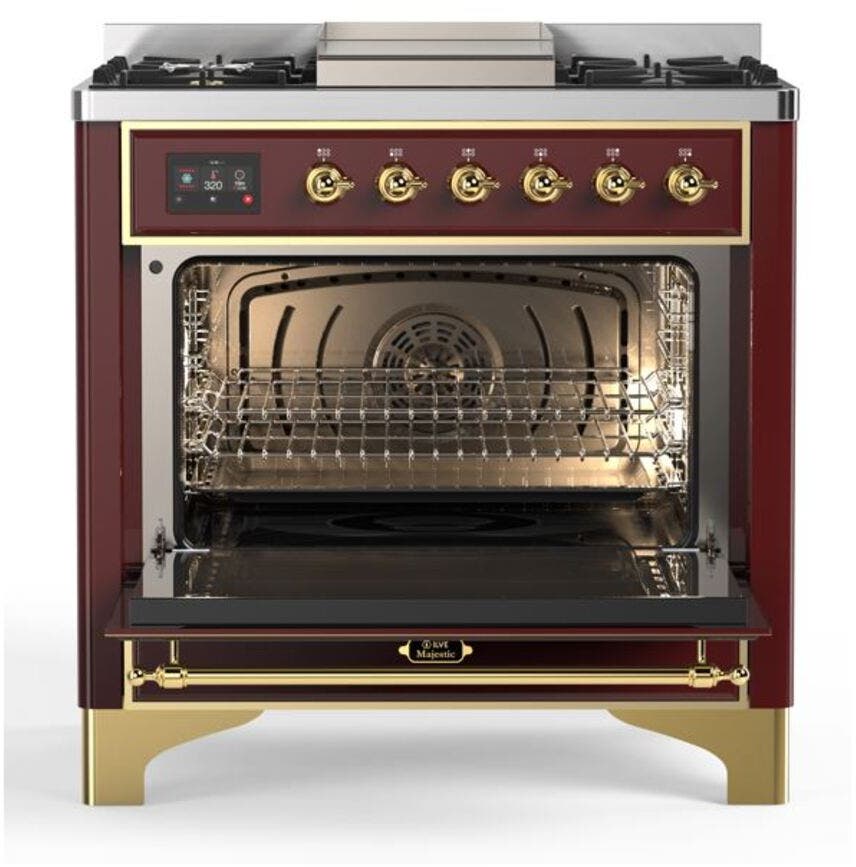 Ilve UM09FDNS3BUGLP Liquid Propane In Burgundy W/ Brass Trim