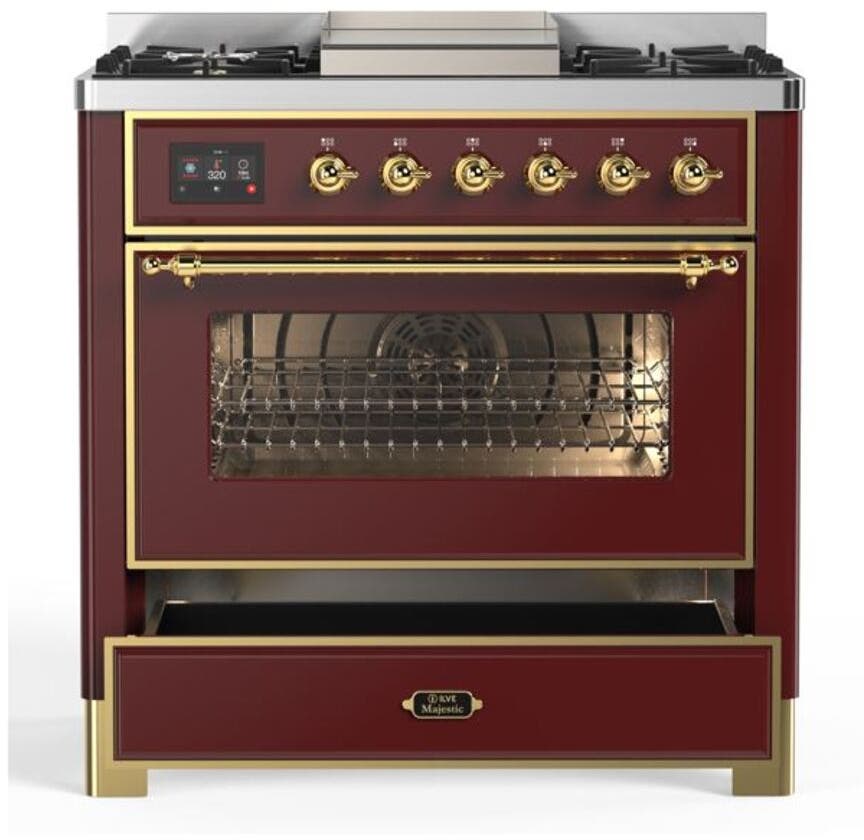 Ilve UM09FDNS3BUGLP Liquid Propane In Burgundy W/ Brass Trim
