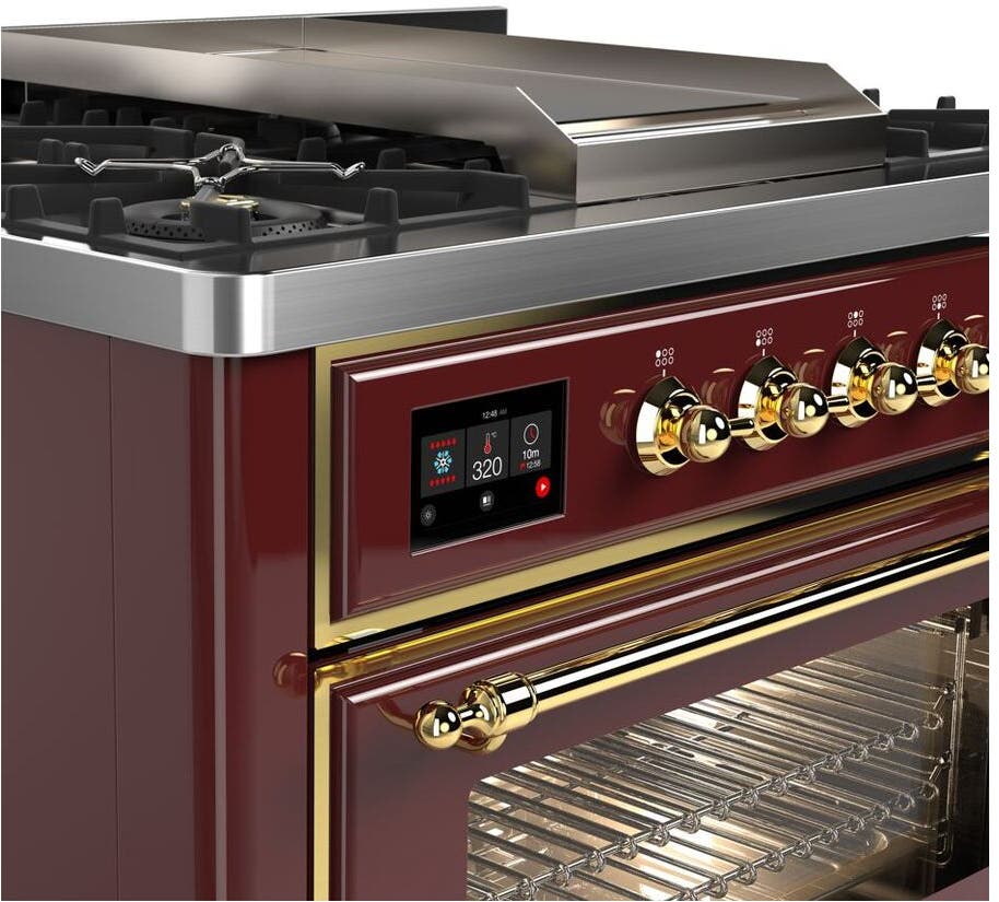 Ilve UM09FDNS3BUGLP Liquid Propane In Burgundy W/ Brass Trim