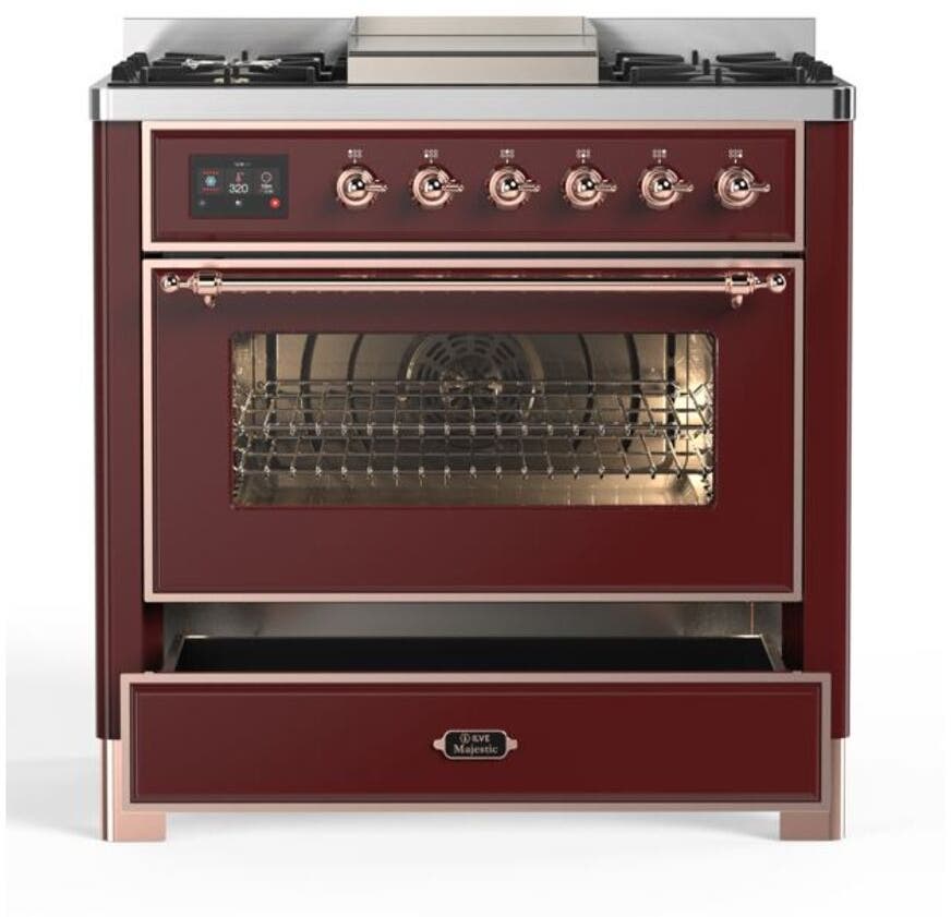 Ilve UM09FDNS3BUP Natural Gas In Burgundy W/ Copper Trim