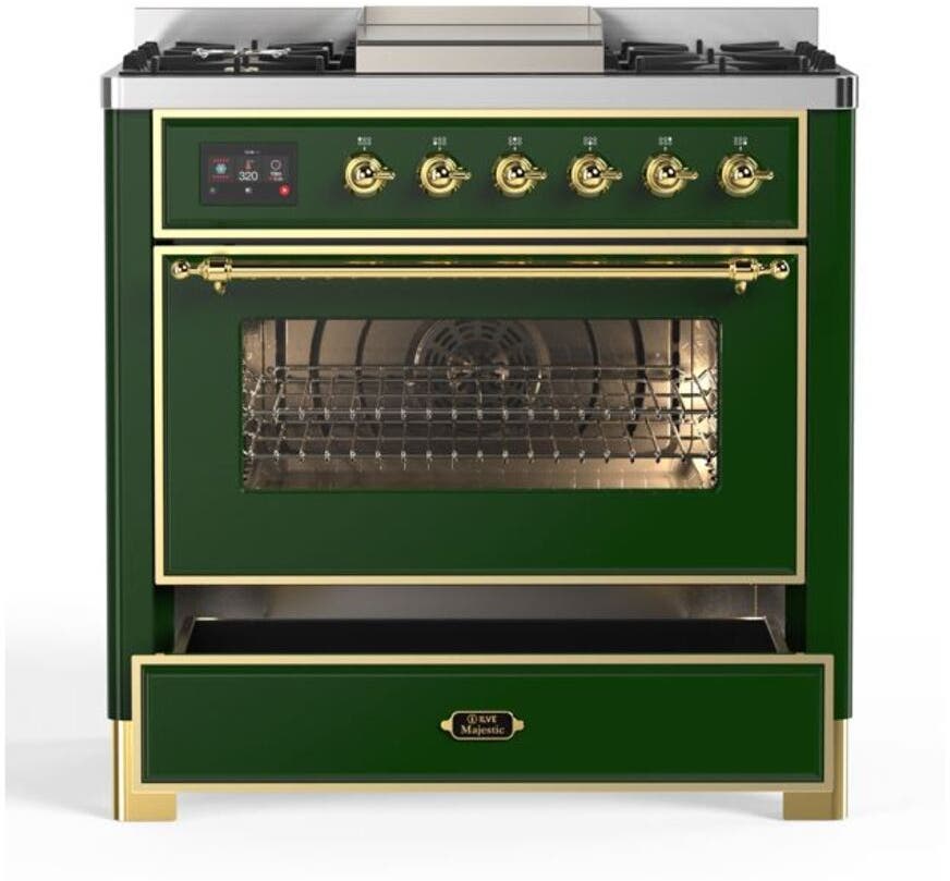 Ilve UM09FDNS3EGG Natural Gas In Emerald Green W/ Brass Trim