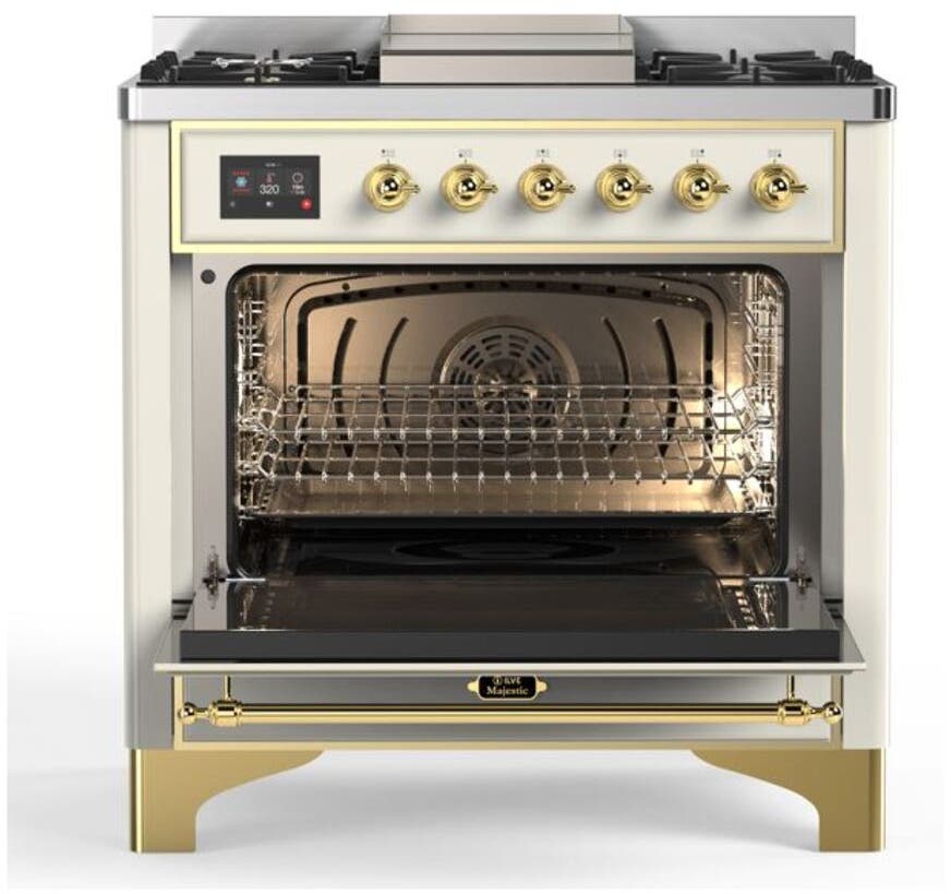 Ilve UM09FDNS3AWG Natural Gas In Antique White W/ Brass Trim