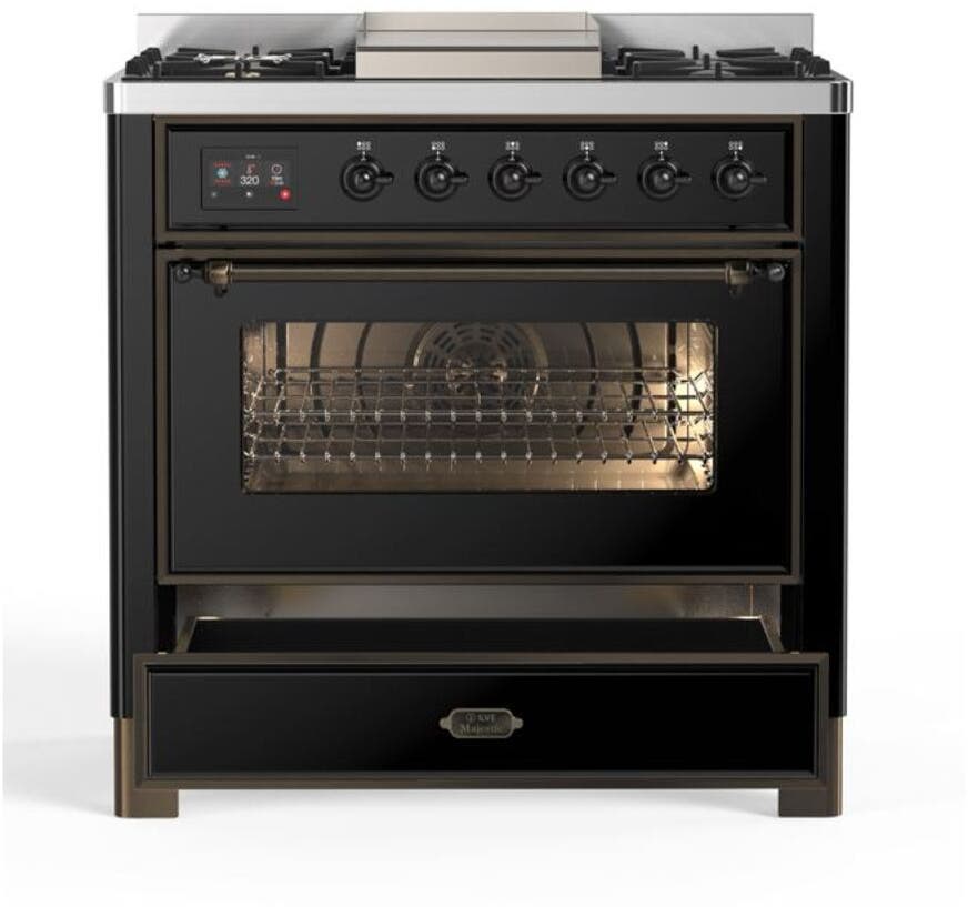 Ilve UM09FDNS3BKB Natural Gas In Glossy Black W/ Bronze Trim