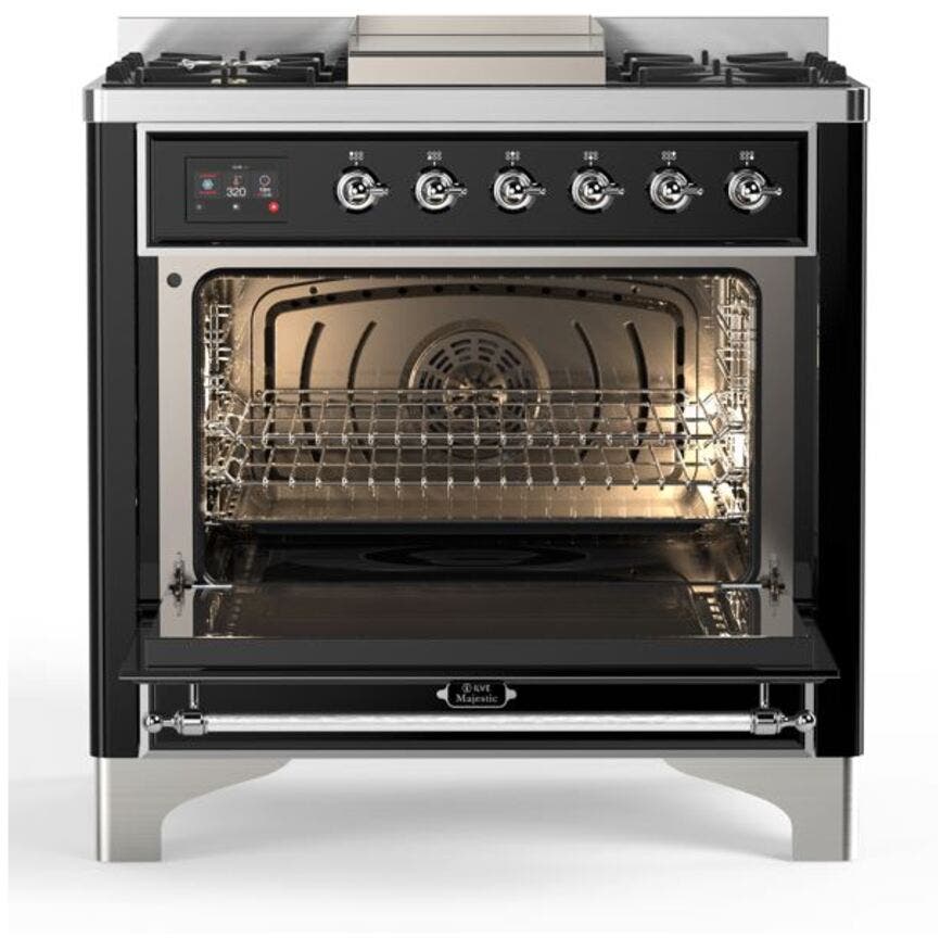 Ilve UM09FDNS3BKCLP Liquid Propane In Glossy Black W/ Chrome Trim
