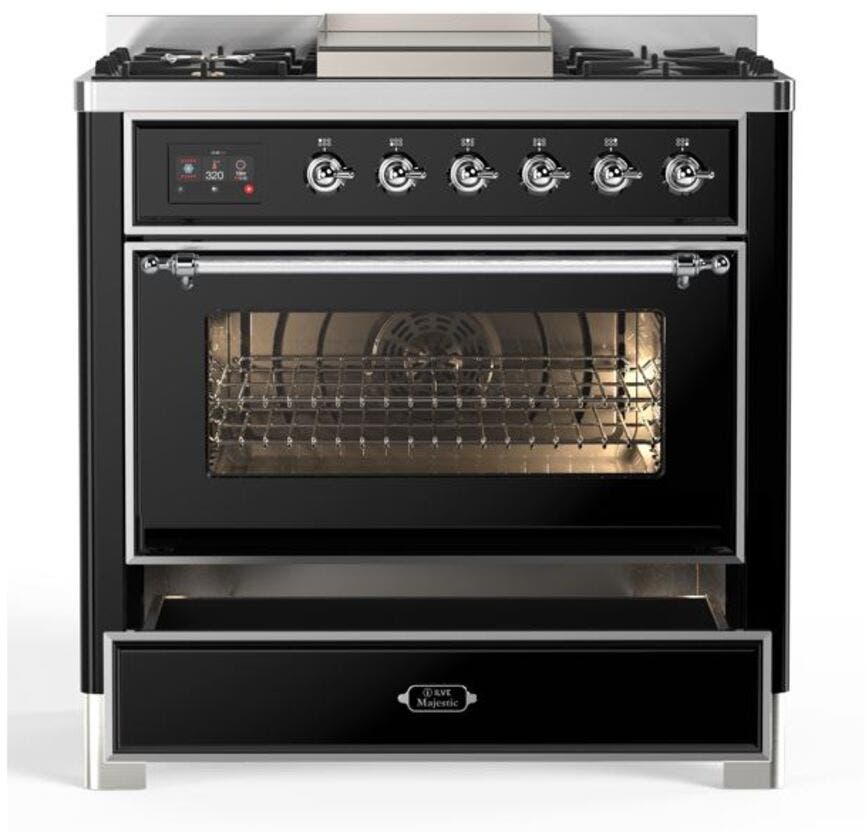 Ilve UM09FDNS3BKCLP Liquid Propane In Glossy Black W/ Chrome Trim