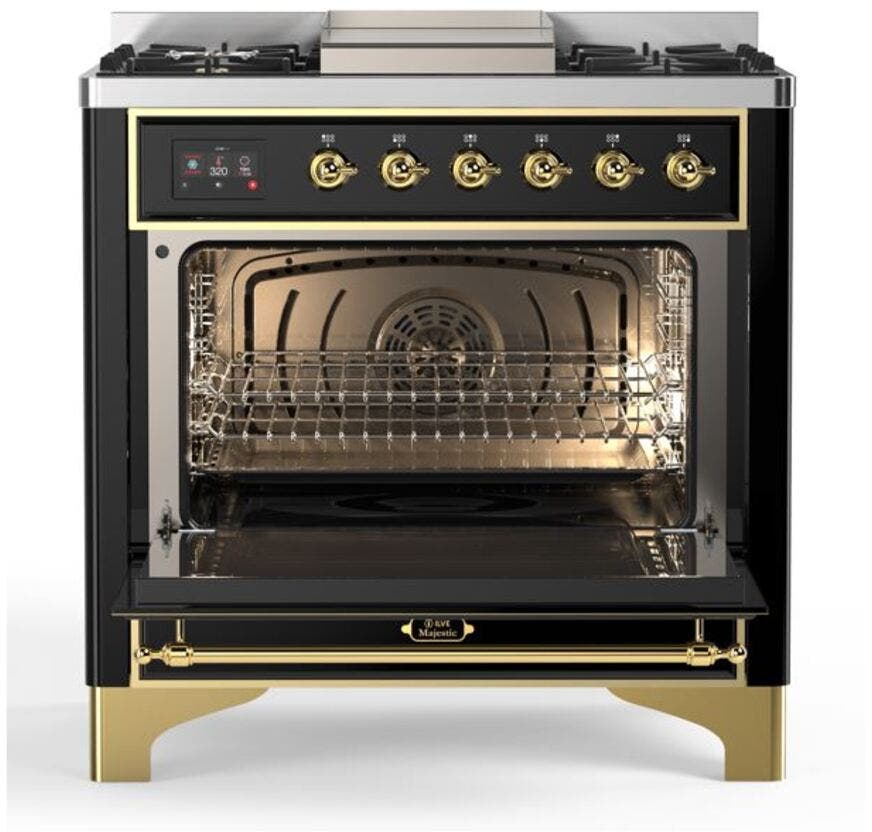 Ilve UM09FDNS3BKGLP Liquid Propane In Glossy Black W/ Brass Trim