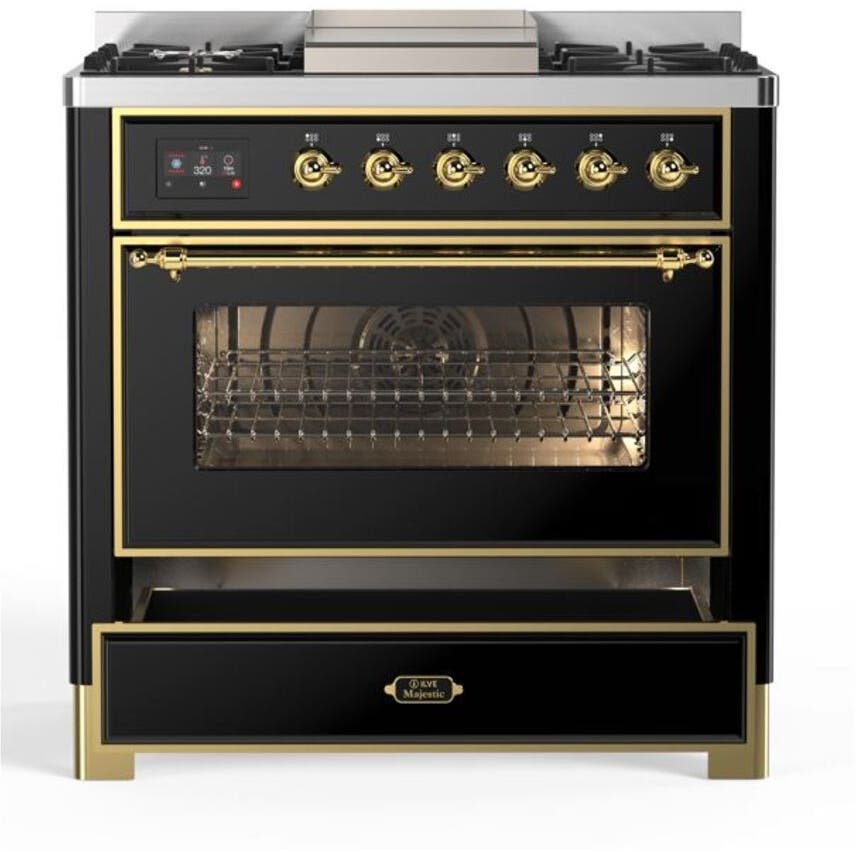 Ilve UM09FDNS3BKGLP Liquid Propane In Glossy Black W/ Brass Trim