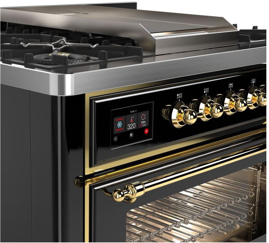 Ilve UM09FDNS3BKGLP Liquid Propane In Glossy Black W/ Brass Trim