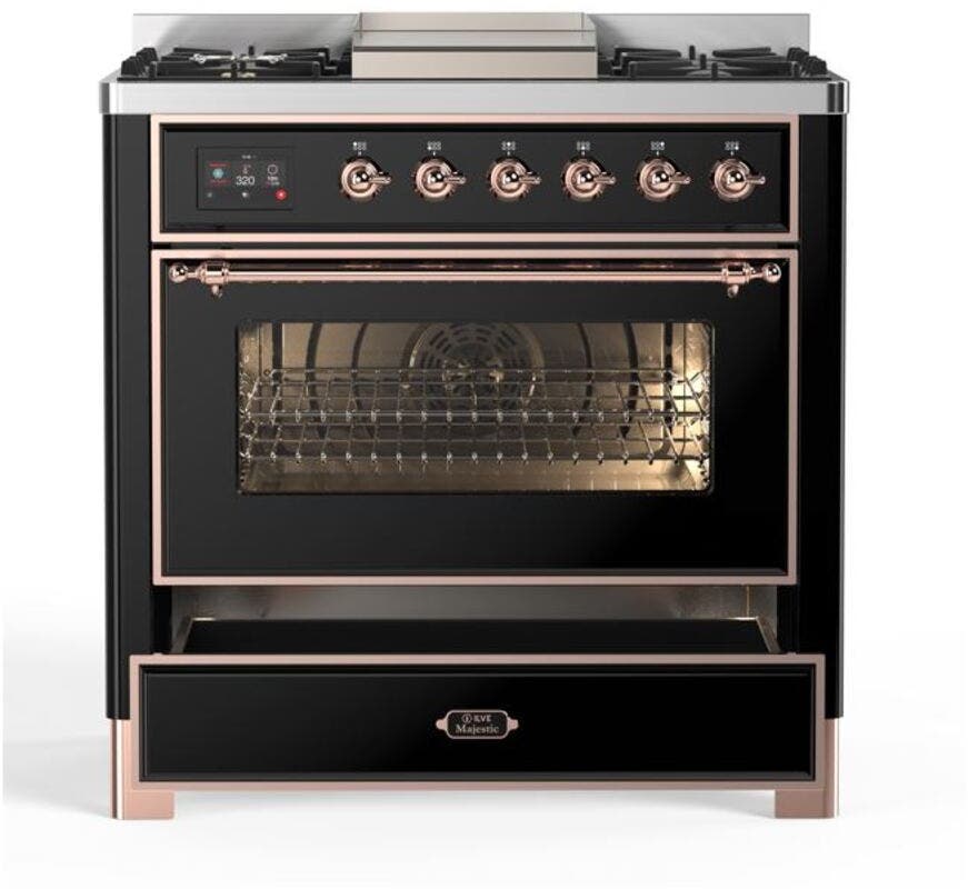 Ilve UM09FDNS3BKPLP Liquid Propane In Glossy Black W/ Copper Trim