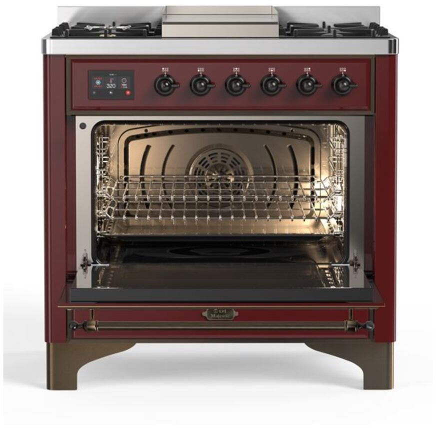 Ilve UM09FDNS3BUBLP Liquid Propane In Burgundy W/ Bronze Trim