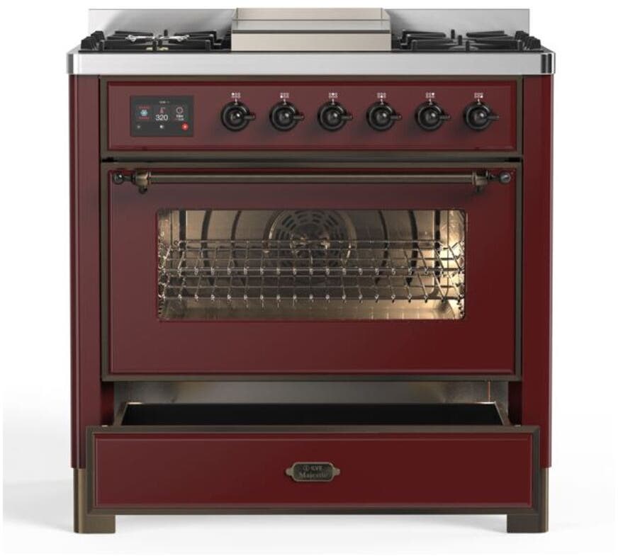 Ilve UM09FDNS3BUBLP Liquid Propane In Burgundy W/ Bronze Trim