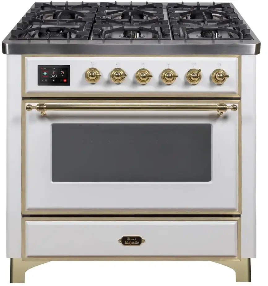 Ilve UM09FDNS3WHGLP Liquid Propane In White W/ Brass Trim