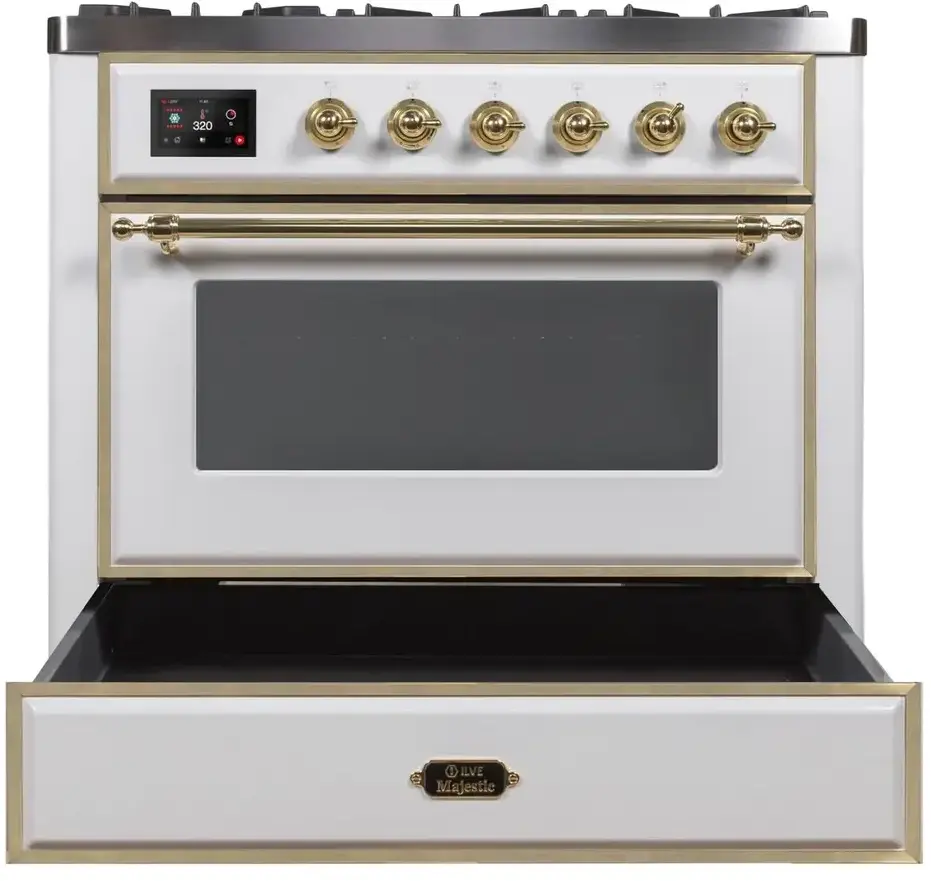 Ilve UM09FDNS3WHGLP Liquid Propane In White W/ Brass Trim