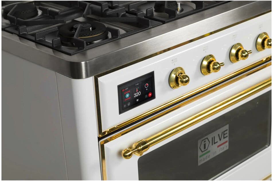 Ilve UM09FDNS3WHGLP Liquid Propane In White W/ Brass Trim