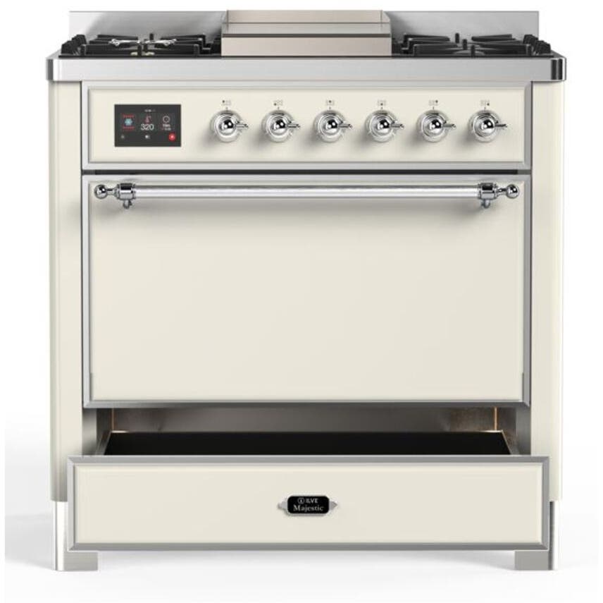 Ilve UM09FDQNS3AWC Natural Gas In Antique White W/ Chrome Trim