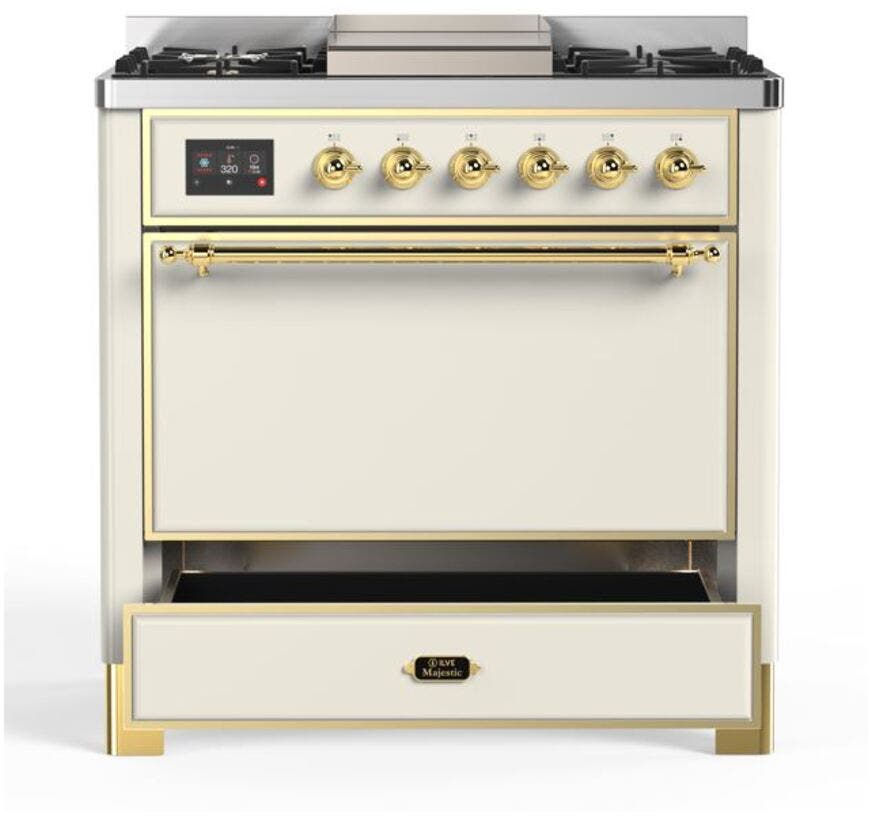 Ilve UM09FDQNS3AWG Natural Gas In Antique White W/ Brass Trim
