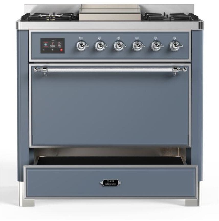 Ilve UM09FDQNS3BGC Natural Gas In Blue Grey W/ Chrome Trim