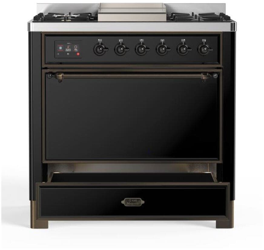 Ilve UM09FDQNS3BKB Natural Gas In Glossy Black W/ Bronze Trim