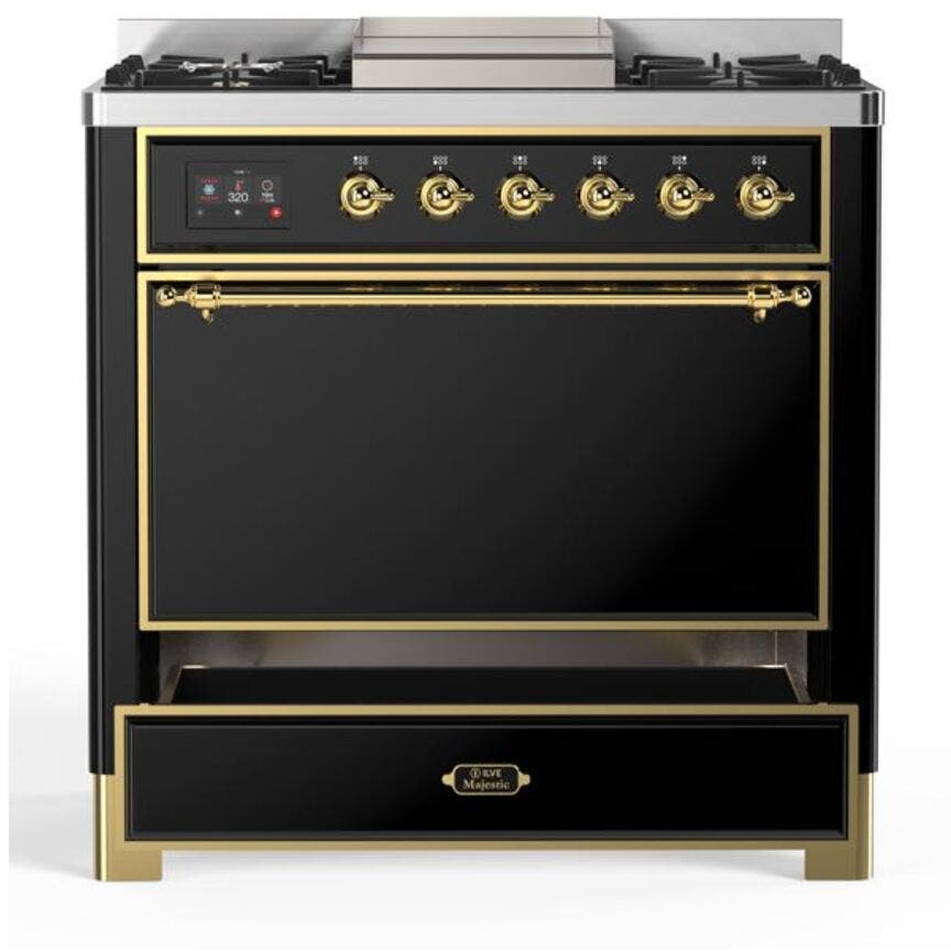 Ilve UM09FDQNS3BKG Natural Gas In Glossy Black W/ Brass Trim