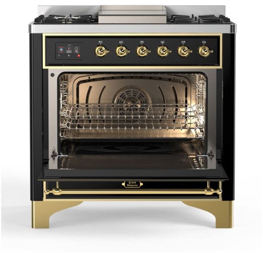 Ilve UM09FDQNS3BKGLP Liquid Propane In Glossy Black W/ Brass Trim