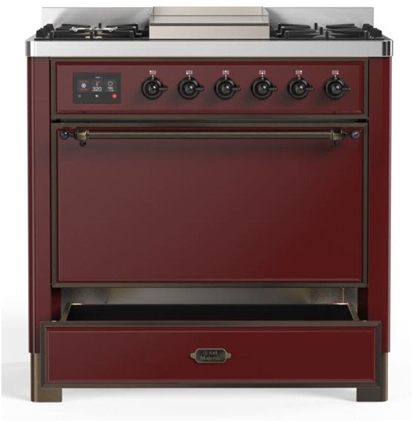 Ilve UM09FDQNS3BUBLP Liquid Propane In Burgundy W/ Bronze Trim
