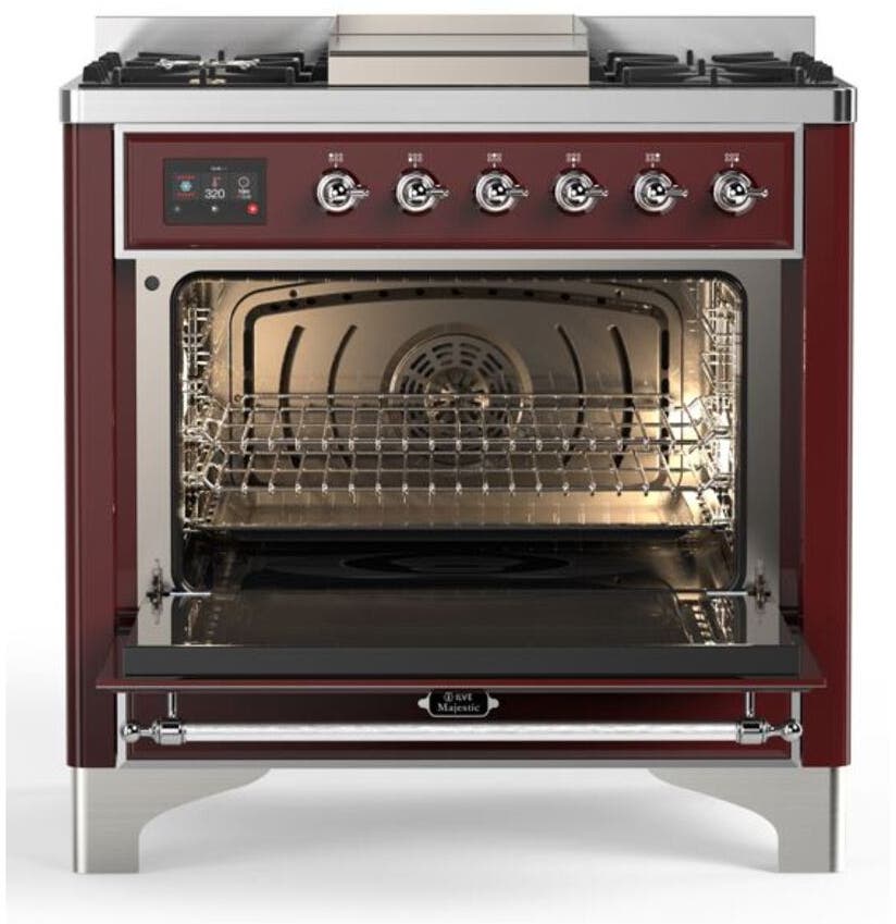 Ilve UM09FDQNS3BUCLP Liquid Propane In Burgundy W/ Chrome Trim