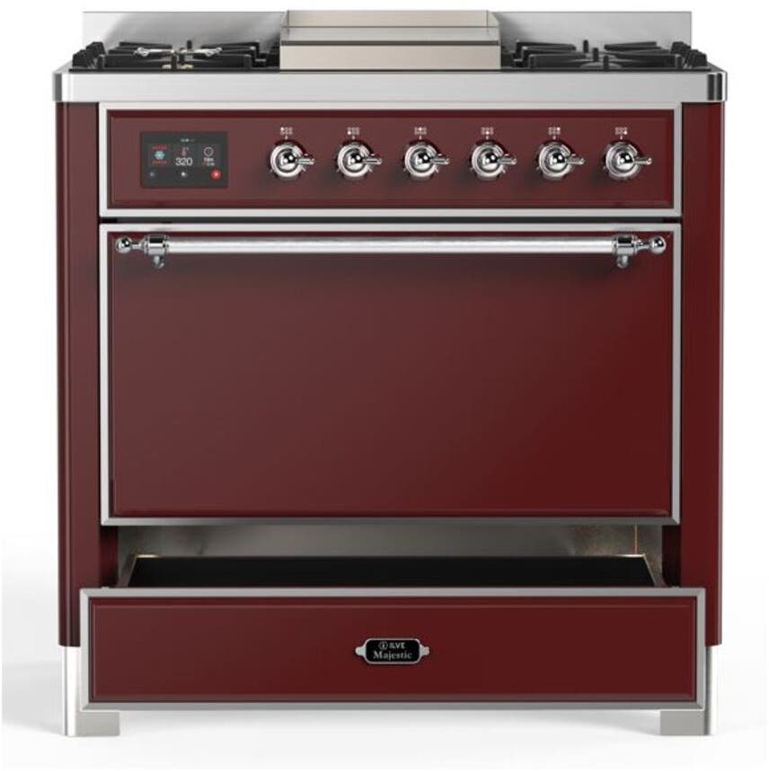 Ilve UM09FDQNS3BUCLP Liquid Propane In Burgundy W/ Chrome Trim