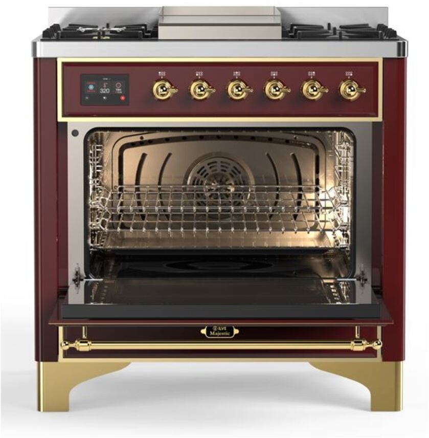 Ilve UM09FDQNS3BUG Natural Gas In Burgundy W/ Brass Trim