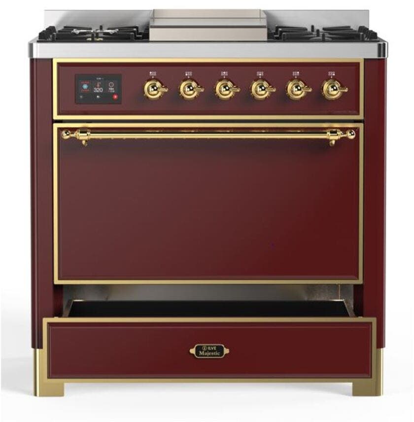 Ilve UM09FDQNS3BUG Natural Gas In Burgundy W/ Brass Trim