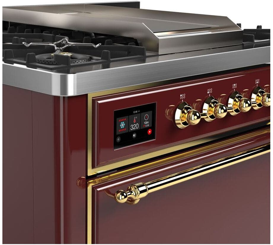 Ilve UM09FDQNS3BUGLP Liquid Propane In Burgundy W/ Brass Trim