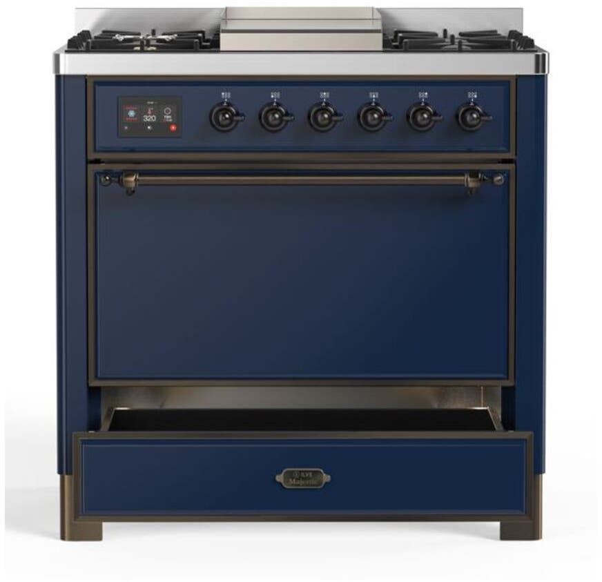 Ilve UM09FDQNS3MBBLP Liquid Propane In Midnight Blue W/ Bronze Trim