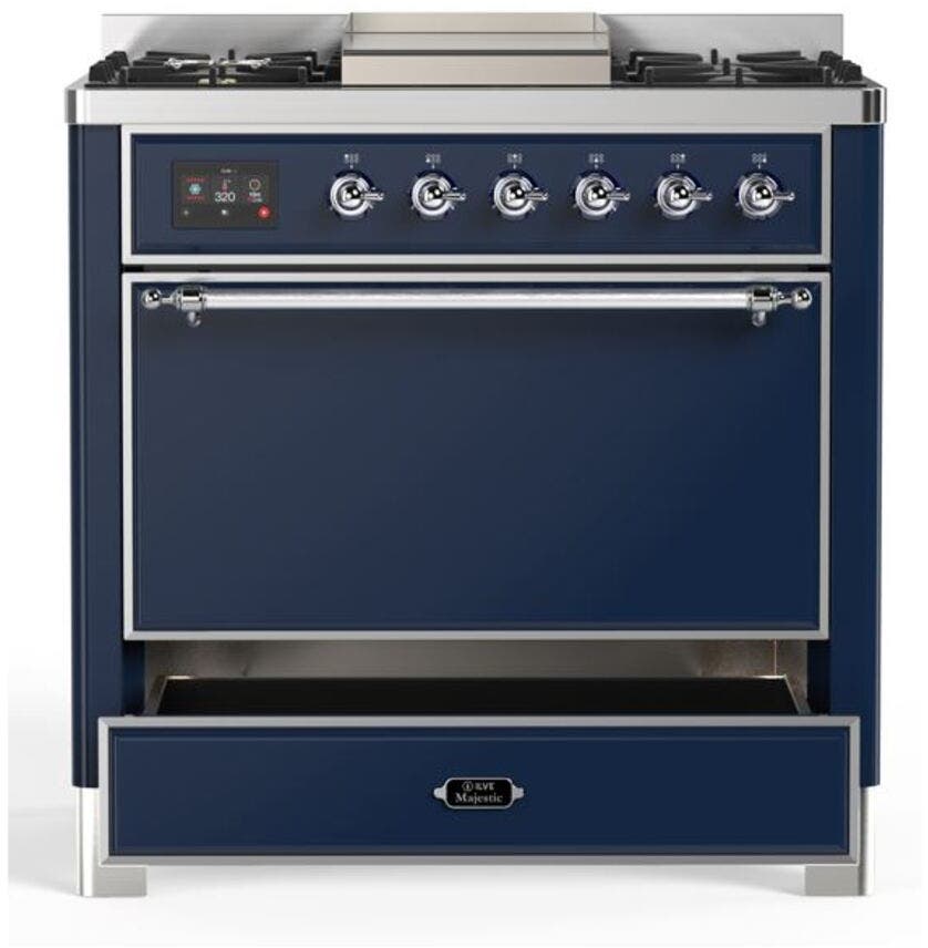 Ilve UM09FDQNS3MBC Natural Gas In Midnight Blue W/ Chrome Trim