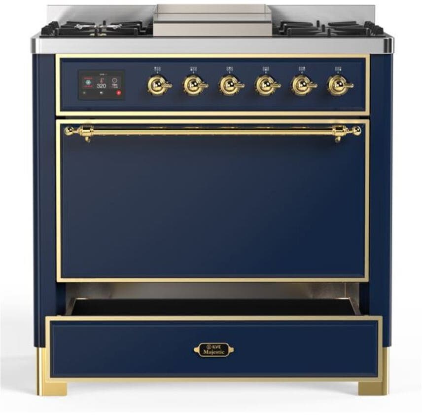 Ilve UM09FDQNS3MBG Natural Gas In Midnight Blue W/ Brass Trim
